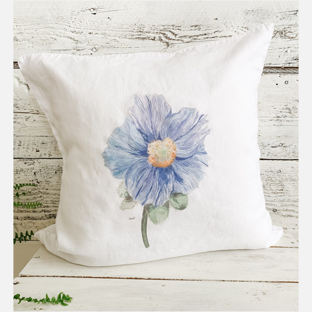 French Linen Blue Poppy Pillow
